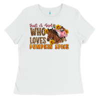White Just A Girl Who Loves Pumpkin Spice Cowgirl Ladies Tee - Artiststas