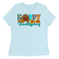 Baby Blue Happy Thanksgiving Ladies Tee - Artiststas