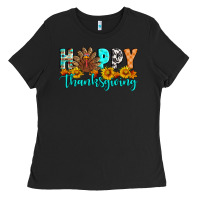 Black Happy Thanksgiving Ladies Tee - Artiststas