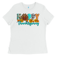 White Happy Thanksgiving Ladies Tee - Artiststas