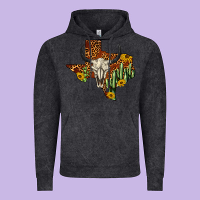 Bull Skull Texas Map Western Vintage Hoodie Designed By Barkaloodesign
