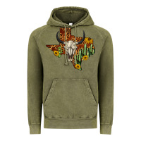 Vintage Olive bull skull texas map western Vintage Hoodie - BarkalooDesign
