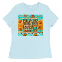 Baby Blue just a girl who loves pumpkin spice tumbler Ladies Tee - Artiststas
