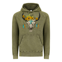 Vintage Olive bull skull western Vintage Hoodie - BarkalooDesign