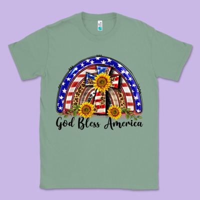 God Bless America  Rainbow Classic Tee Designed By Barkaloodesign
