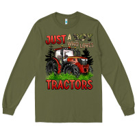 Army Green just a boy who loves tractors red tractor Long Sleeve Tee - BarkalooDesign