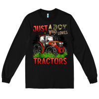 Black just a boy who loves tractors red tractor Long Sleeve Tee - BarkalooDesign