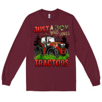 Burgundy just a boy who loves tractors red tractor Long Sleeve Tee - BarkalooDesign