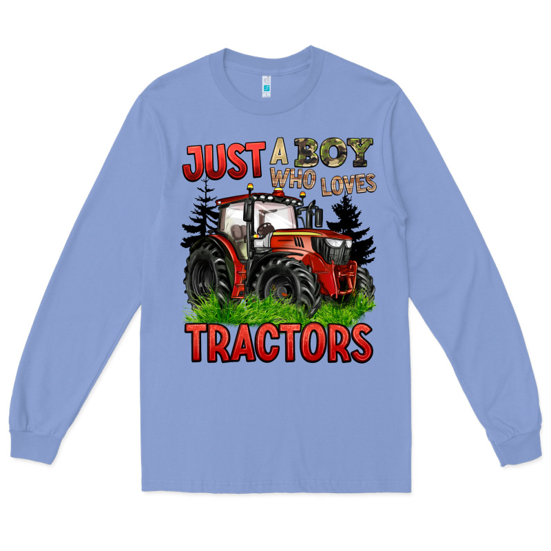 Just A Boy Who Loves Tractors Red Tractor Long Sleeve Tee by BarkalooDesign | Teevron