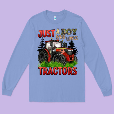 Just A Boy Who Loves Tractors Red Tractor Long Sleeve Tee Designed By Barkaloodesign