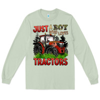 Matcha just a boy who loves tractors red tractor Long Sleeve Tee - BarkalooDesign