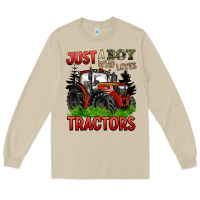 Mushroom just a boy who loves tractors red tractor Long Sleeve Tee - BarkalooDesign