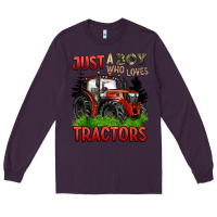 Plum just a boy who loves tractors red tractor Long Sleeve Tee - BarkalooDesign