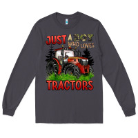 Smoke just a boy who loves tractors red tractor Long Sleeve Tee - BarkalooDesign