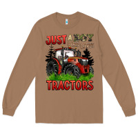 Toasted Coconut just a boy who loves tractors red tractor Long Sleeve Tee - BarkalooDesign