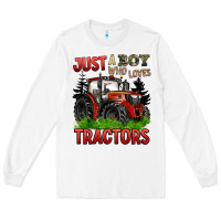 White just a boy who loves tractors red tractor Long Sleeve Tee - BarkalooDesign