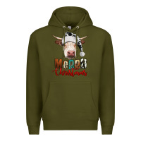 Army Green merry christmas hereford cow Premium Hoodie - RanaPortraitStore