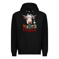 Black merry christmas hereford cow Premium Hoodie - RanaPortraitStore
