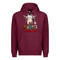 Burgundy merry christmas hereford cow Premium Hoodie - RanaPortraitStore