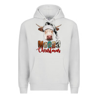 Dove Grey merry christmas hereford cow Premium Hoodie - RanaPortraitStore