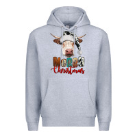 Heather Grey merry christmas hereford cow Premium Hoodie - RanaPortraitStore
