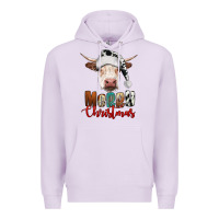 Lilac merry christmas hereford cow Premium Hoodie - RanaPortraitStore