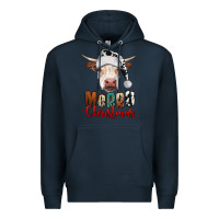Navy merry christmas hereford cow Premium Hoodie - RanaPortraitStore