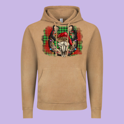 Christmas Horseshoe Bull Skull Vintage Hoodie Designed By Barkaloodesign