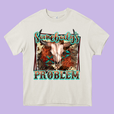 Somebody's Problem Bull Skull Heavy Core Tee Designed By Fadigitalartstudio