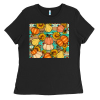 Black pumpkin sunflowers leaves Ladies Tee - Artiststas