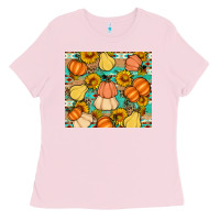 Bubblegum Pink pumpkin sunflowers leaves Ladies Tee - Artiststas