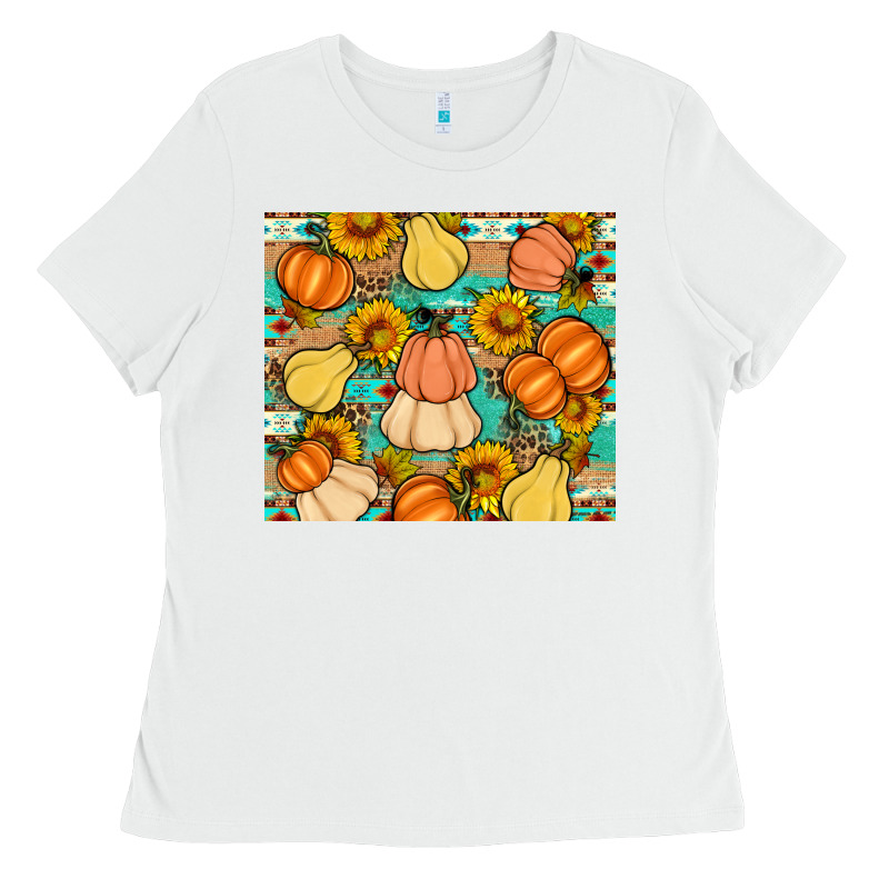 Pumpkin Sunflowers Leaves Ladies Tee by Artiststas | Teevron