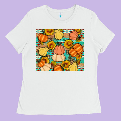 Pumpkin Sunflowers Leaves Ladies Tee Designed By Artiststas