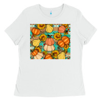 White pumpkin sunflowers leaves Ladies Tee - Artiststas