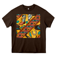 Chocolate Brown western cowboy bull skull seamless pattern Heavy Core Tee - BundleAndBundleShop