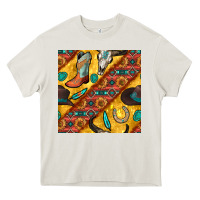 Cream western cowboy bull skull seamless pattern Heavy Core Tee - BundleAndBundleShop