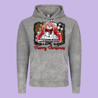 Merry Christmas Truck Snowman Vintage Hoodie Designed By Barkaloodesign