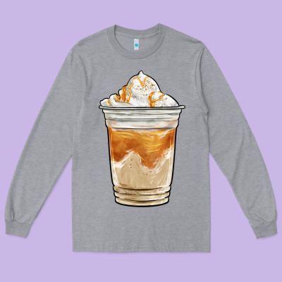Iced Caramel Frappuccino Coffee Long Sleeve Tee Designed By Barkaloodesign