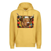 Antique Gold highland cow christmas Premium Hoodie - RanaPortraitStore