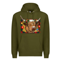 Army Green highland cow christmas Premium Hoodie - RanaPortraitStore