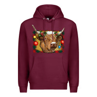 Burgundy highland cow christmas Premium Hoodie - RanaPortraitStore