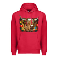 Cardinal highland cow christmas Premium Hoodie - RanaPortraitStore