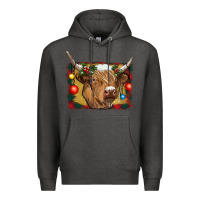 Charcoal Heather highland cow christmas Premium Hoodie - RanaPortraitStore