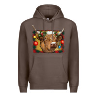Coffee highland cow christmas Premium Hoodie - RanaPortraitStore