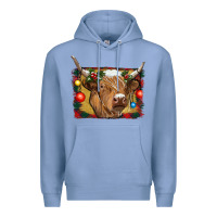Colony Blue highland cow christmas Premium Hoodie - RanaPortraitStore