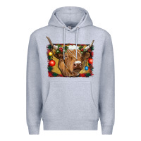 Heather Grey highland cow christmas Premium Hoodie - RanaPortraitStore