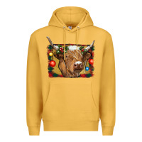 Mustard highland cow christmas Premium Hoodie - RanaPortraitStore