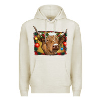 Oatmeal Heather highland cow christmas Premium Hoodie - RanaPortraitStore
