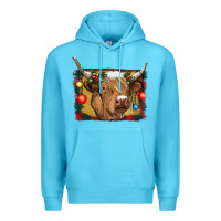 Ocean Blue highland cow christmas Premium Hoodie - RanaPortraitStore