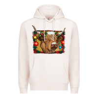 Pale Pink highland cow christmas Premium Hoodie - RanaPortraitStore